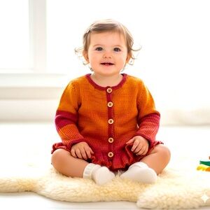 Hand Knit Soft Merino Wool Ombré Button Up Baby Cardigan Sweater 9-18 months
